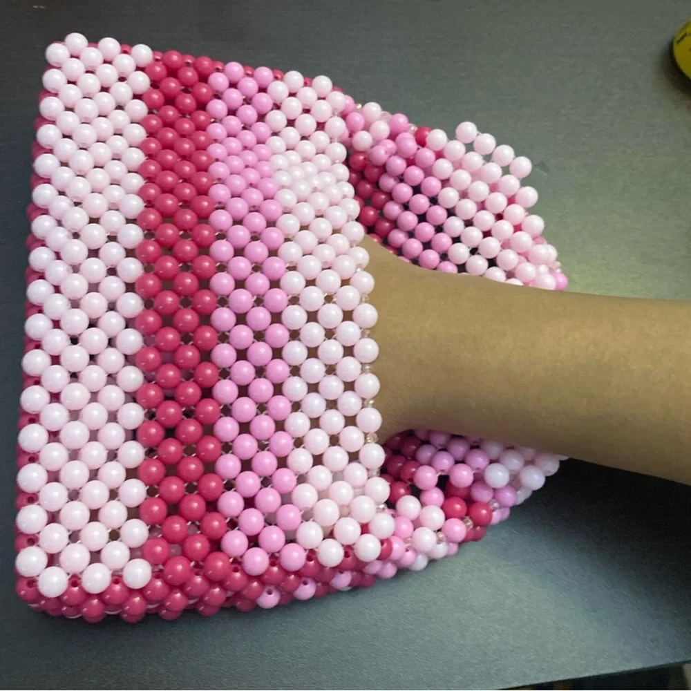 Pink purse Beaded Clutch women's Handmade Handbag